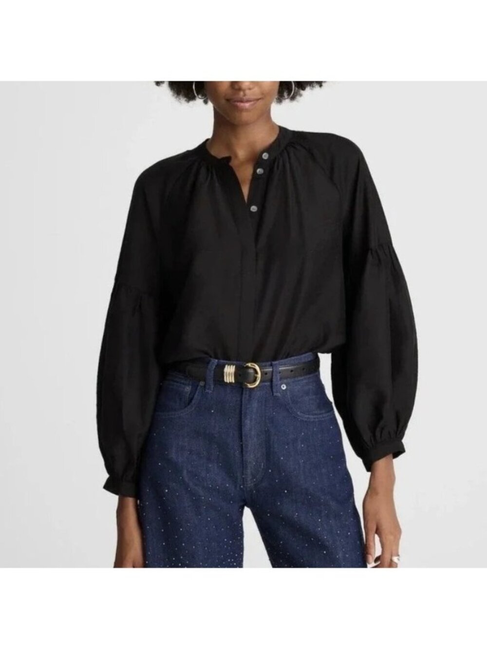 NWT Madewell Shirred Balloon-Sleeve Top XXS Jet Black Whimygoth Romantic Boho